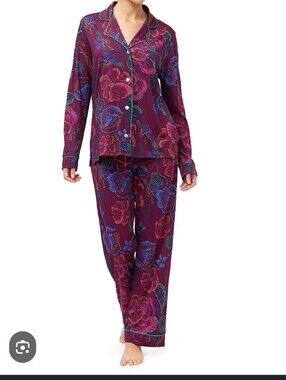 Silk Pajama Set Green Purple Gold By TODAY/tonight Size S Stretchy Waist
